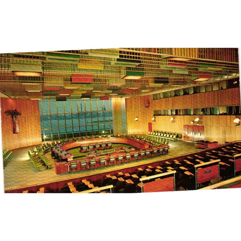 United Nations Trusteeship Council Chamber Postcard Finn Juhl Design NYC P5664