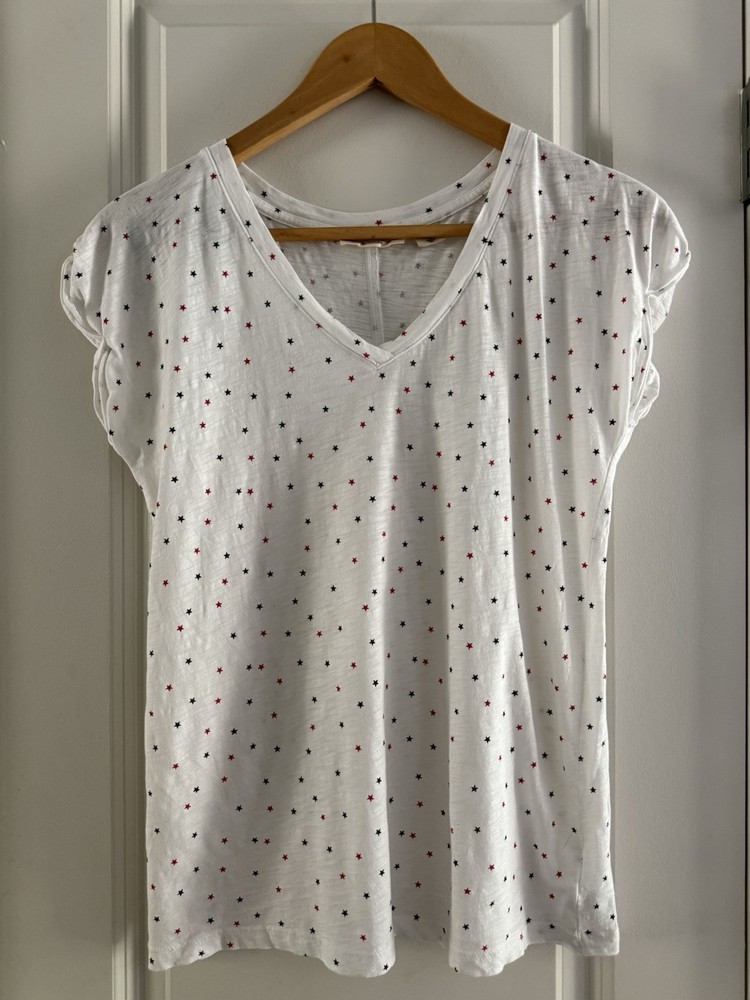 Christian Siriano Women's Red White Blue Stars V Neck T Shirt Size M