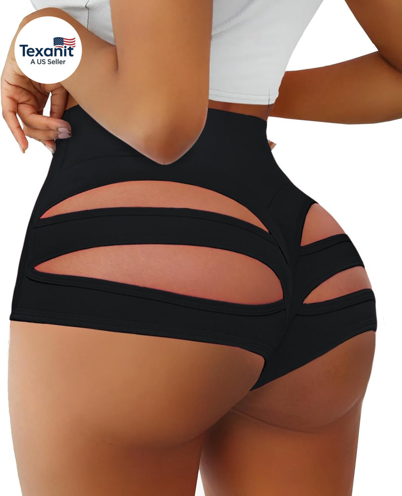 Cut Out Yoga Shorts Booty Butt Lifting Scrunch Shorts High Waisted Workout Gym A