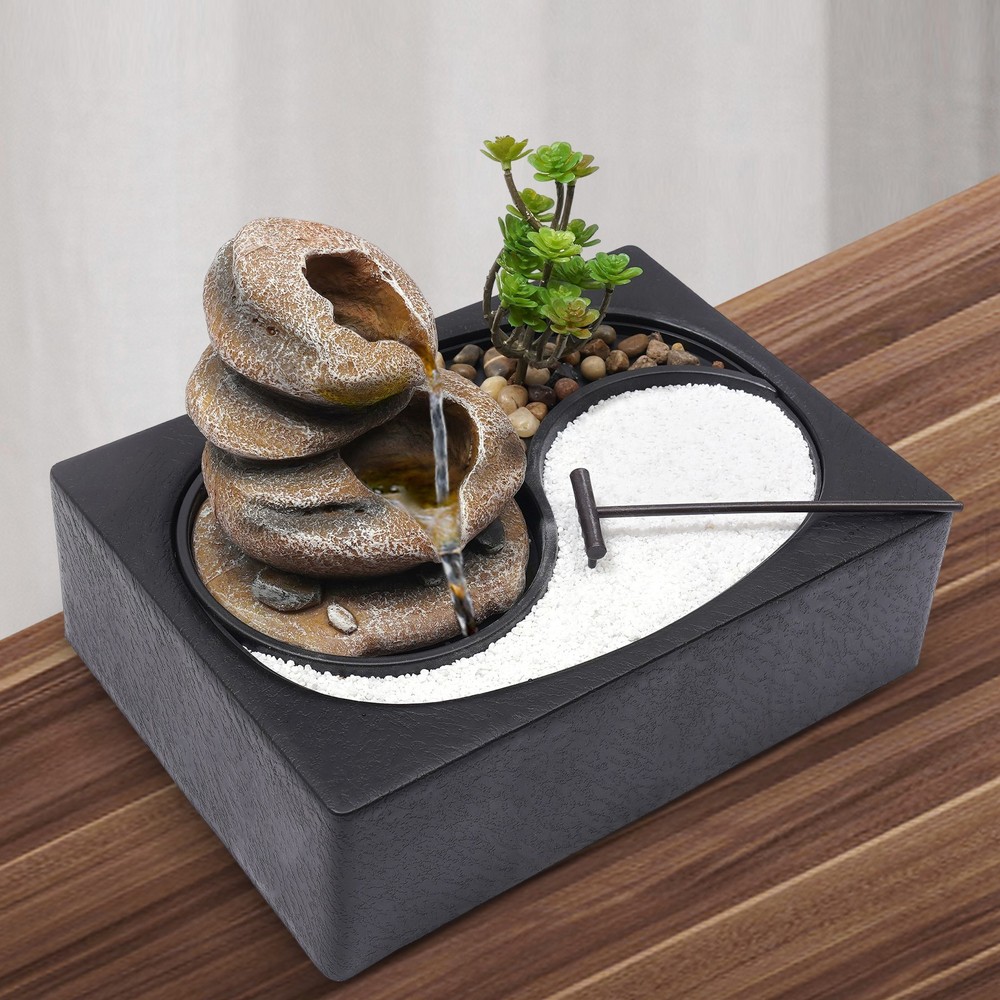 Indoor Water Fountain of Rock Garden Desk Water Fountain with LED Light for Home