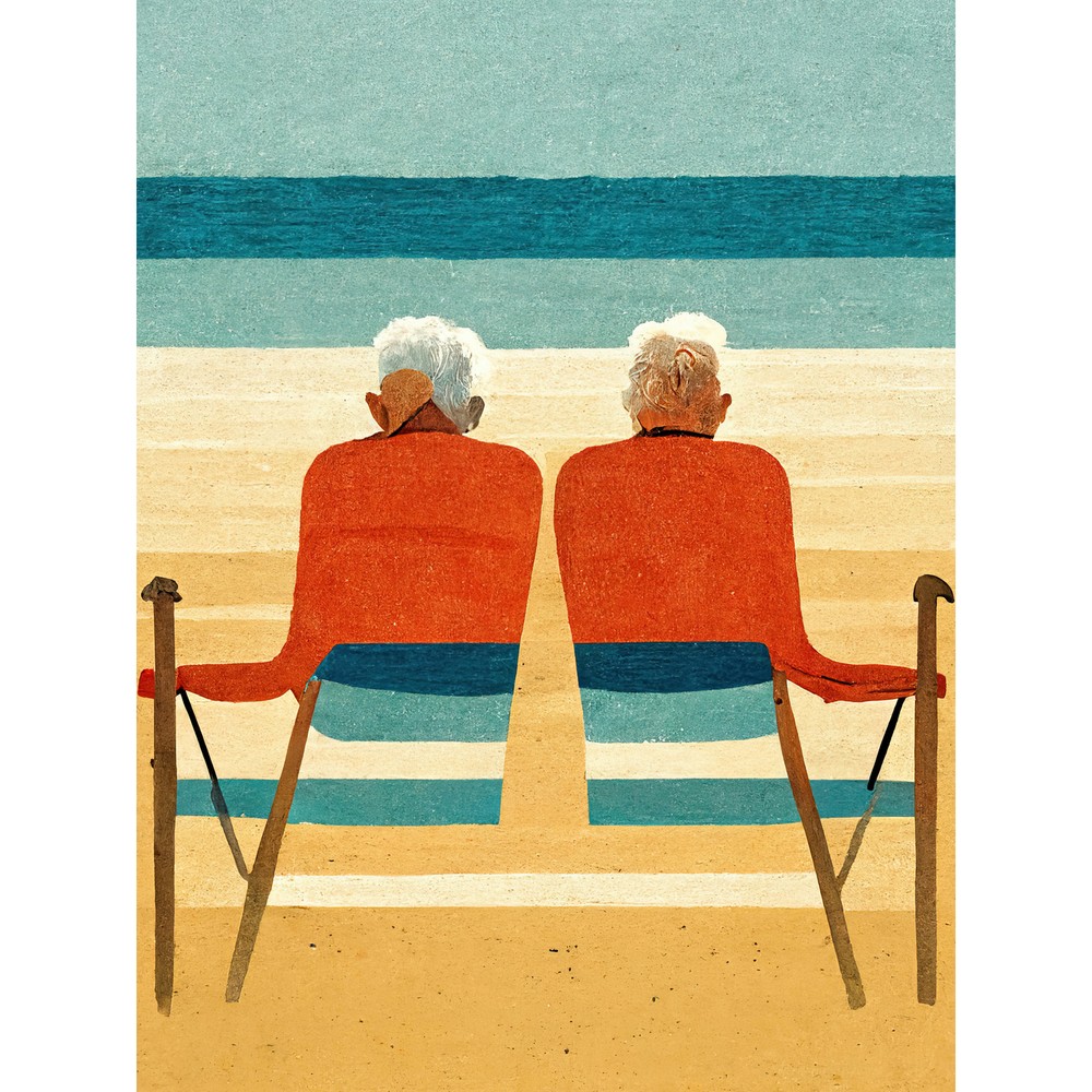 Elderly Couple on the Beach Seaside Sand Huge Wall Art Poster Print Giant