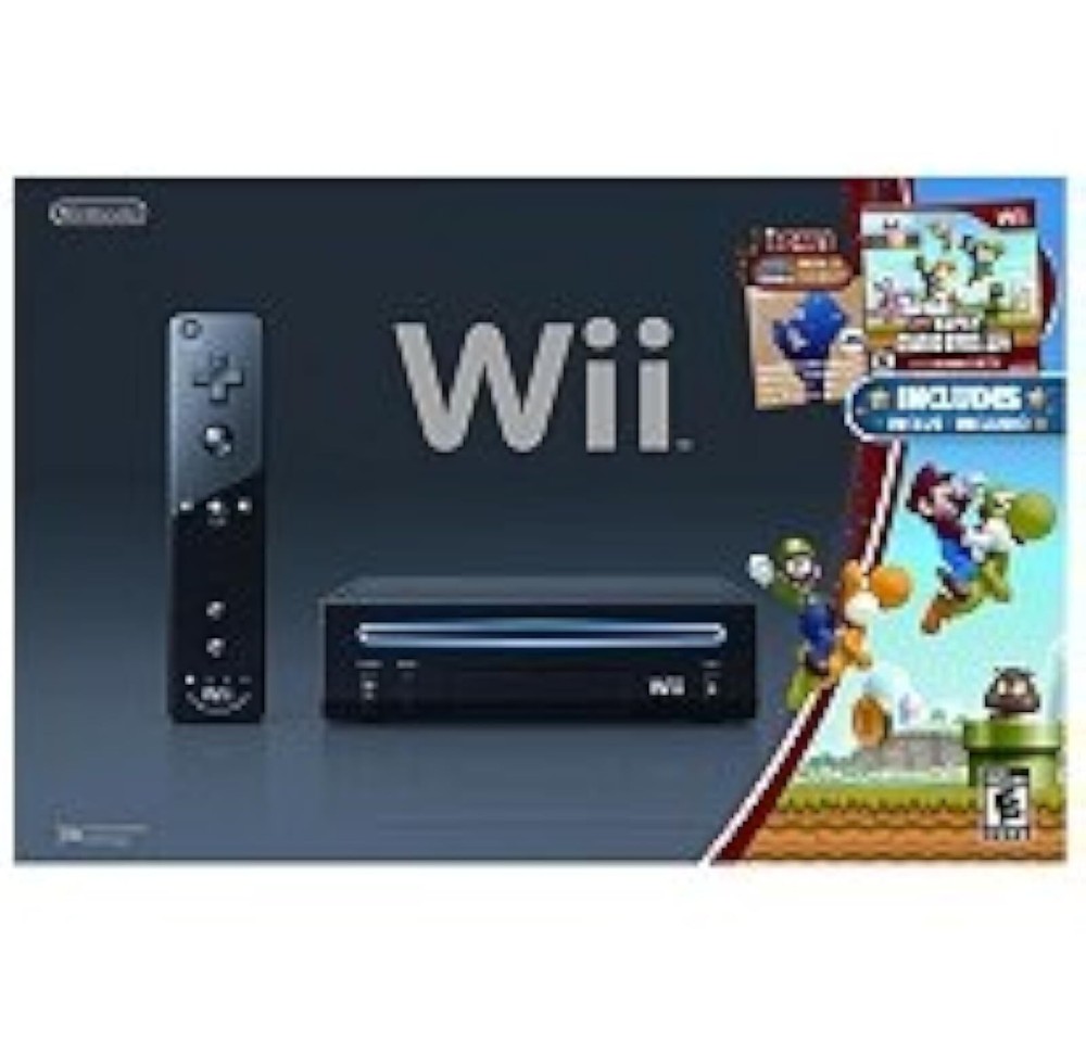 Black Wii Console with New Super Mario Bros - Excellent Condition 4Z