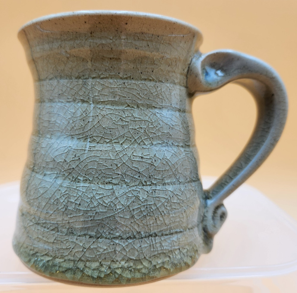 Studio Pottery Mug Green Crackle Glaze Artisan Handmade Ceramic Cup