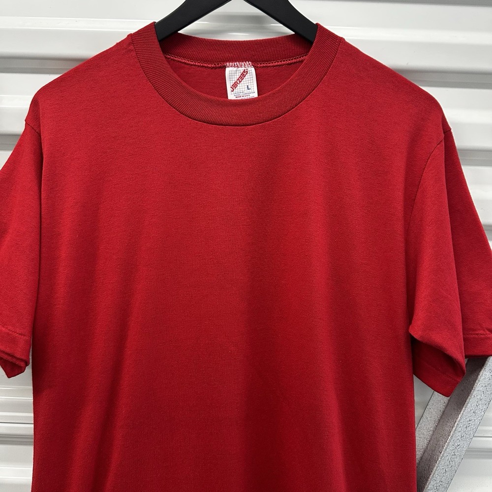 Vintage Jerzees Blank Red T Shirt Men’s L NOS 80s 90s USA Made 50/50 Solid New