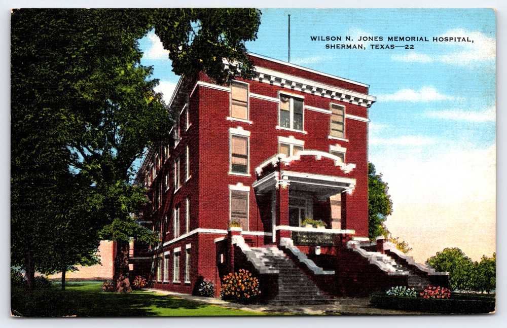 Sherman Texas Wilson N. Jones Memorial Hospital Building Flower Vintage Postcard