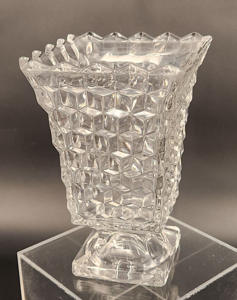 Vtg Fostoria Clear Art Glass Vase Square Footed 7.5