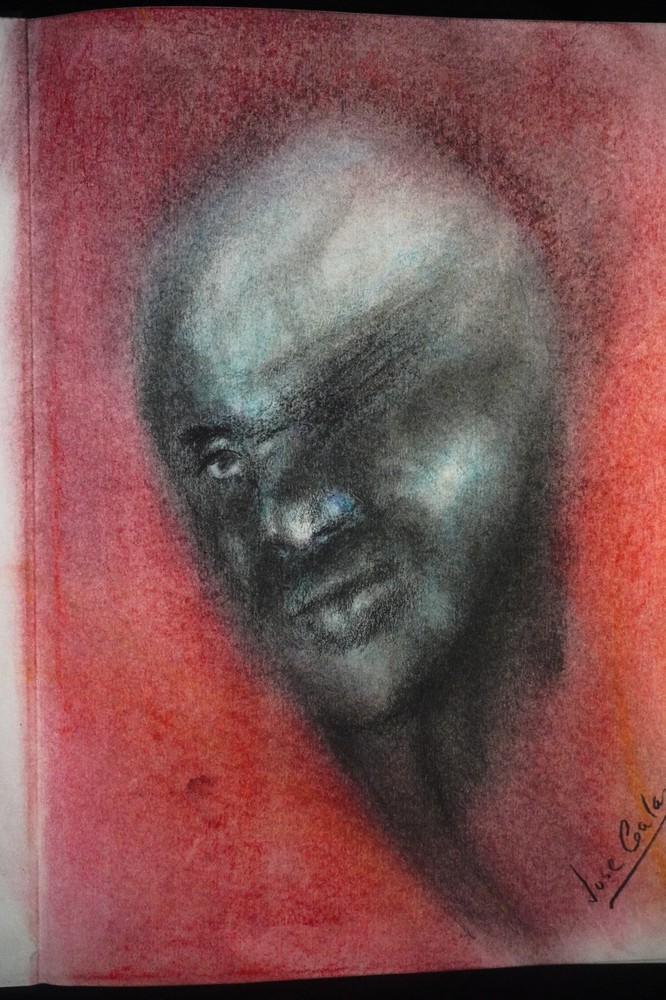 Jose Galan Expressionist Portrait Drawing Signed Pastel on Paper Original