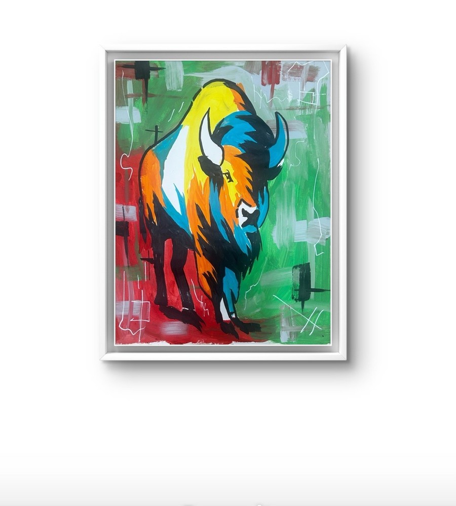 Original Abstract Buffalo Painting 14x11 paper modern Wall Art Home decor signed-image