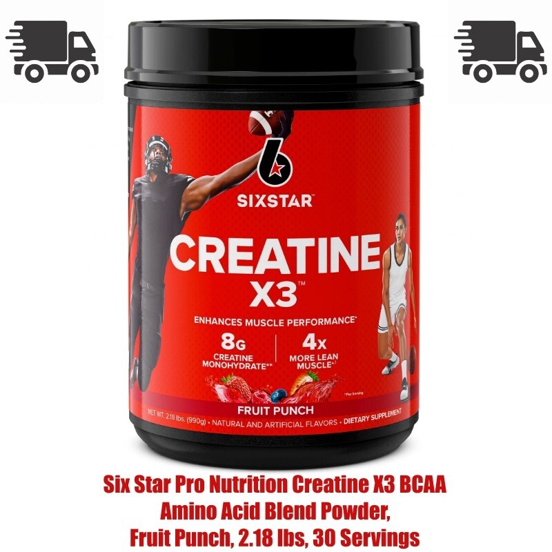 Six Star Pro Nutrition Creatine X3 BCAA Amino Acid Blend Powder, Fruit Punch, 2.
