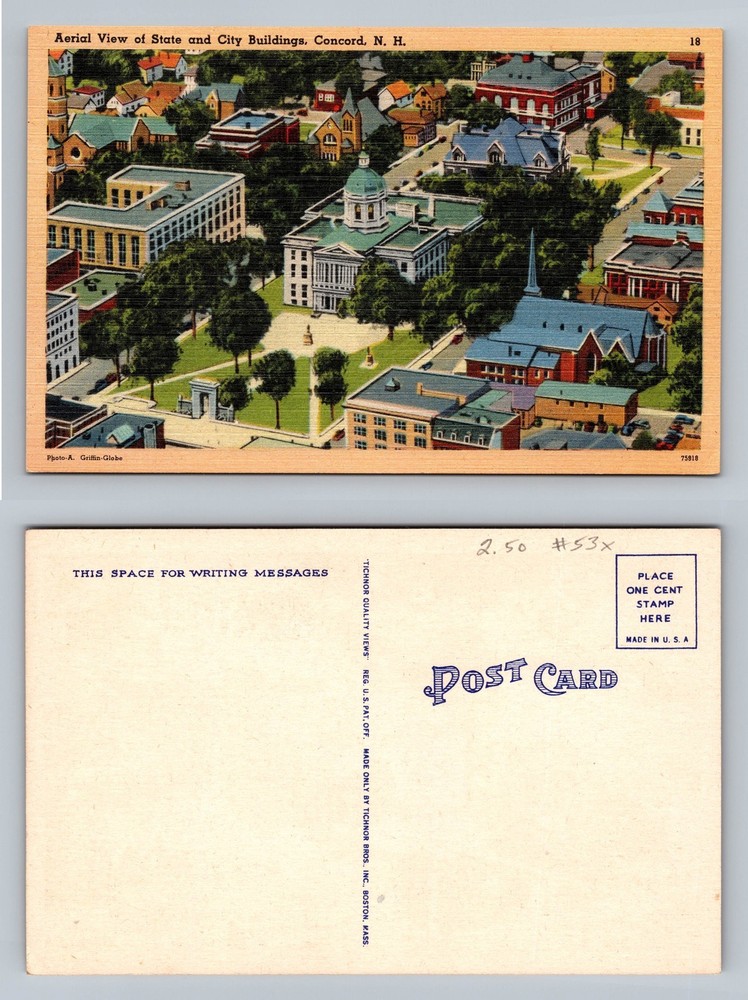 Concord, NH-New Hampshire, Aerial State Buildings Scene Old Vintage Postcard