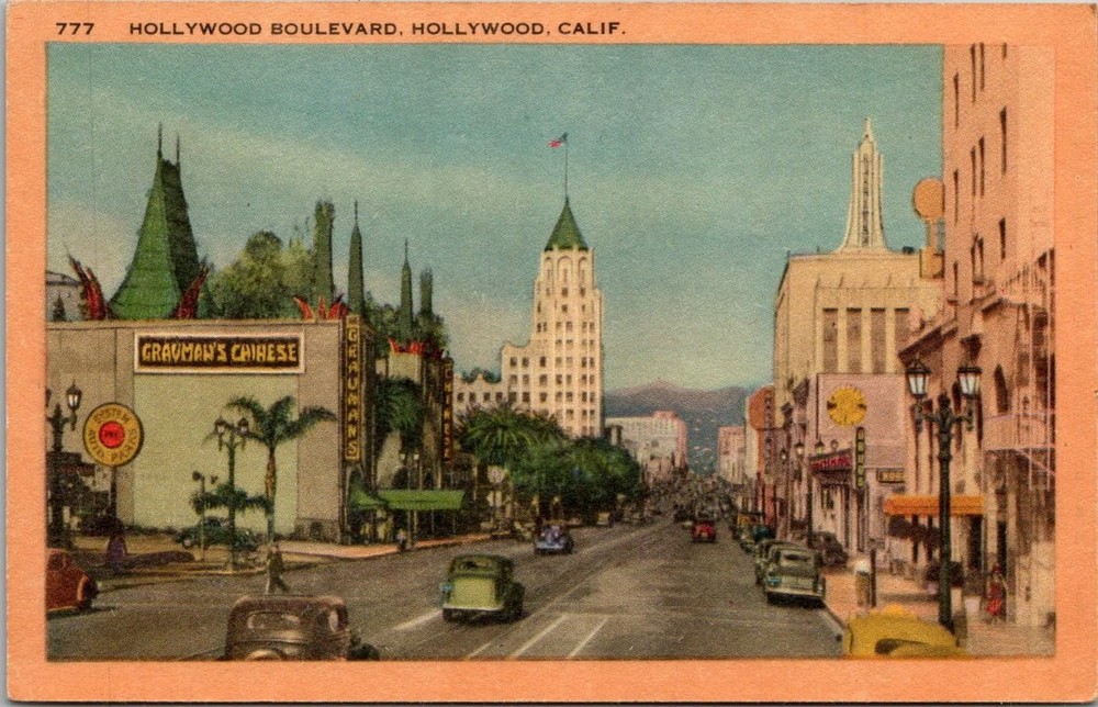 Vintage HOLLYWOOD BLVD Grauman's Chinese Theatre Linen Postcard LONGSHAW