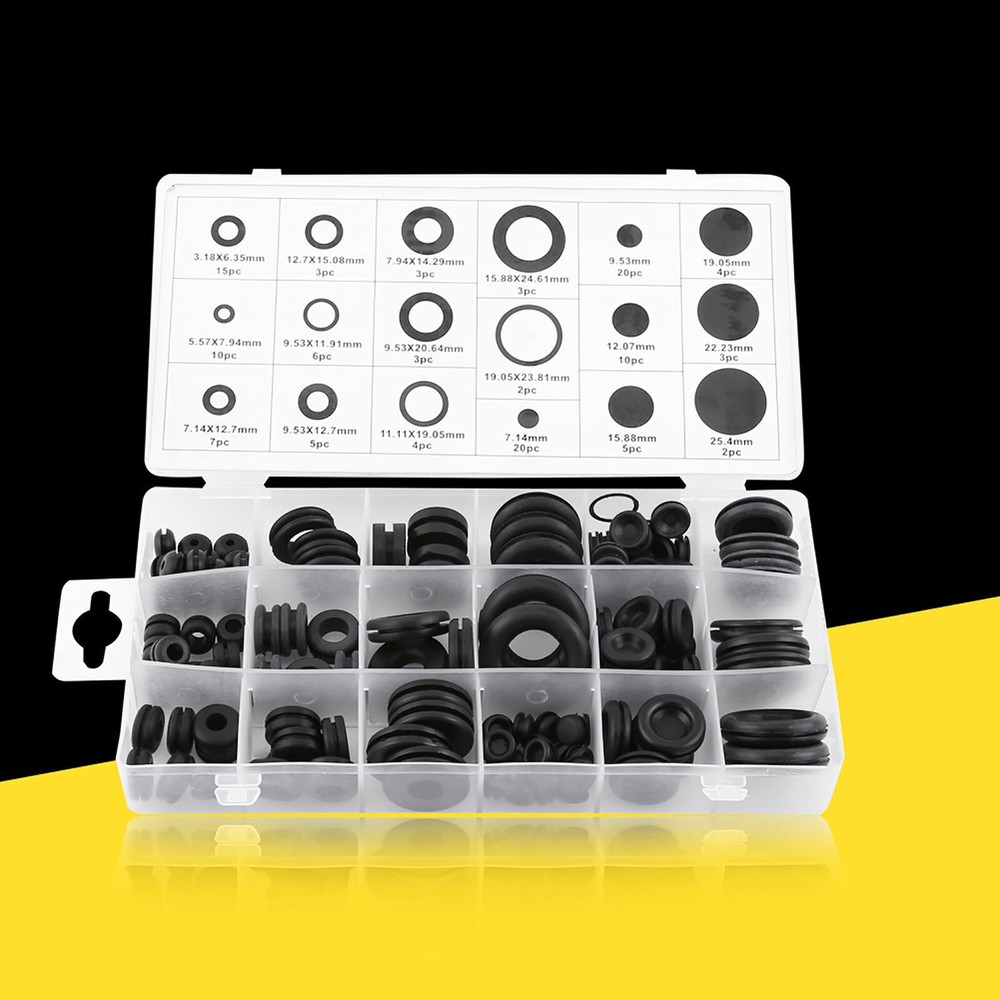 125-Piece 18-Size Rubber Grommet Set for Firewall Wire Hole Protection