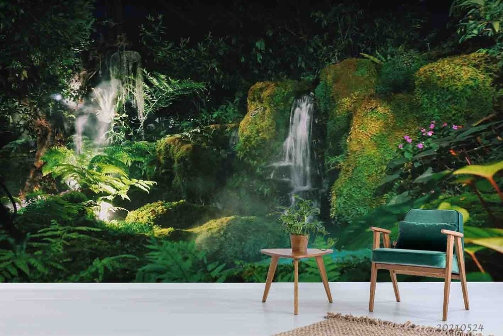 3D Forest Waterfall Landscape Wall Murals Wallpaper Murals Wall Sticker