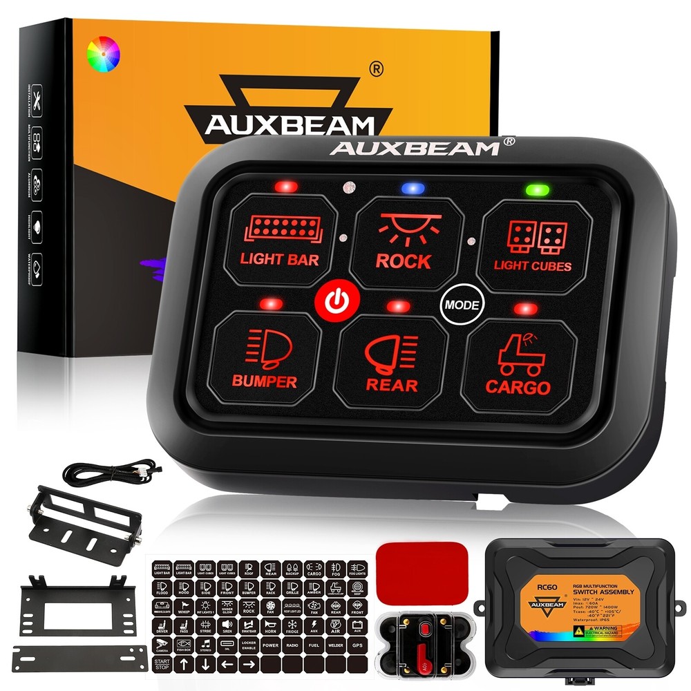 Auxbeam 6 Gang Switch Panel w/Electronic Relay System Automatic Dimmable On/Off