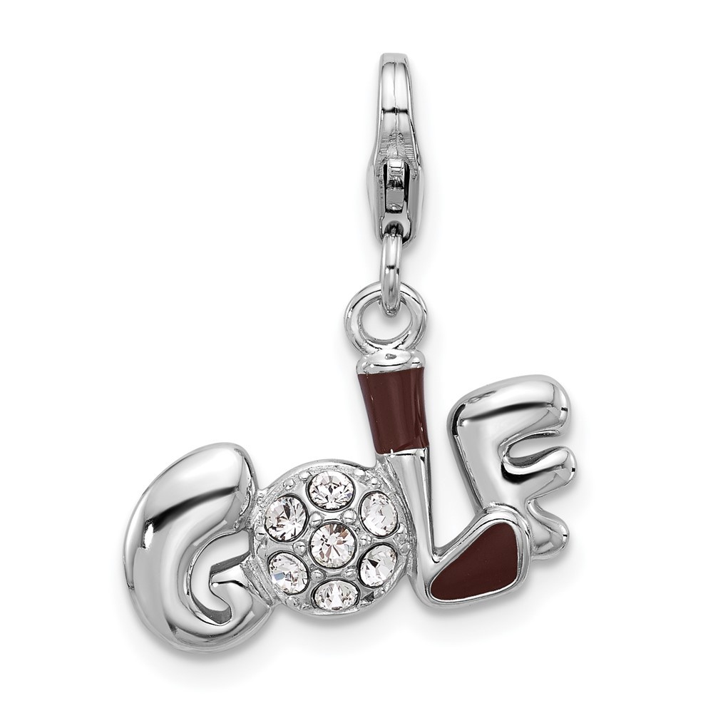 Sterling Silver Enameled GOLF with Golf Club and Ball with Crystal Charm Pendant