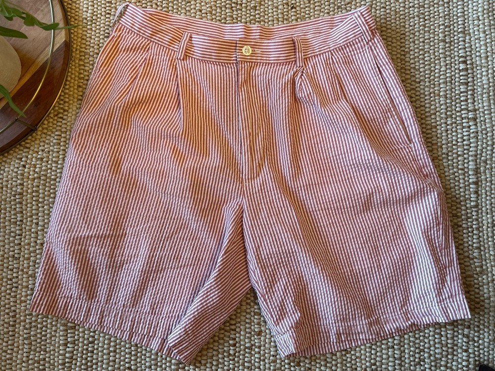 Jos A Bank Stays Cool Seersucker Shorts Pink and White Striped Men’s Size 35