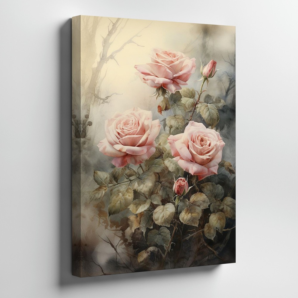 Soft Pink Roses Floral Canvas Wall Art Vintage Botanical Garden Print Home Decor