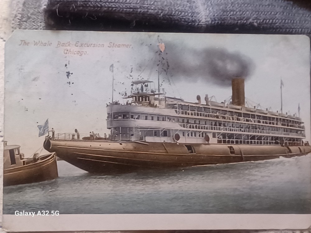 Vintage 1910 Post Card, The Whale Back Excursion Steamer Chicago