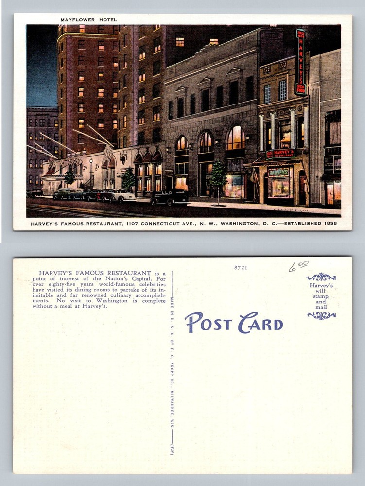 Washington, DC-District of Columbia, Mayflower Hotel Restaurant Vintage Postcard