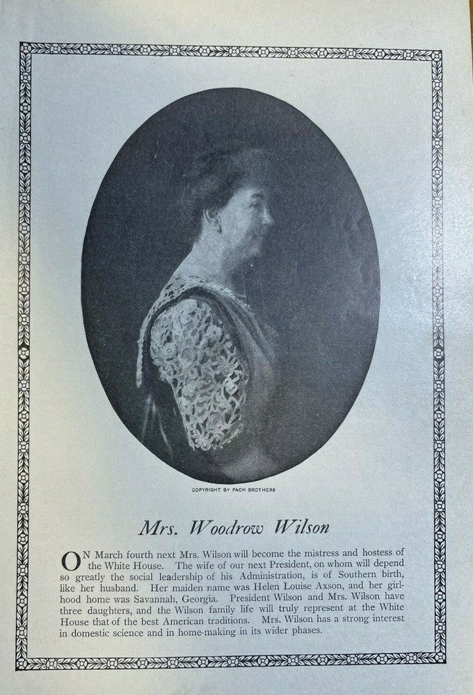 1913 Vintage Magazine Illustration Mrs. Woodrow Wilson Helen Louise Axson