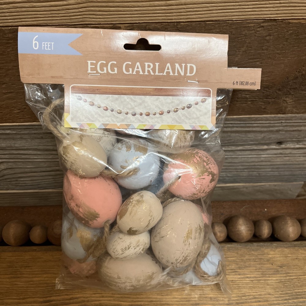 Primitive Easter Egg Garland Pastel Eggs Brown/Pink/Blue…6 Ft Long 2 Available