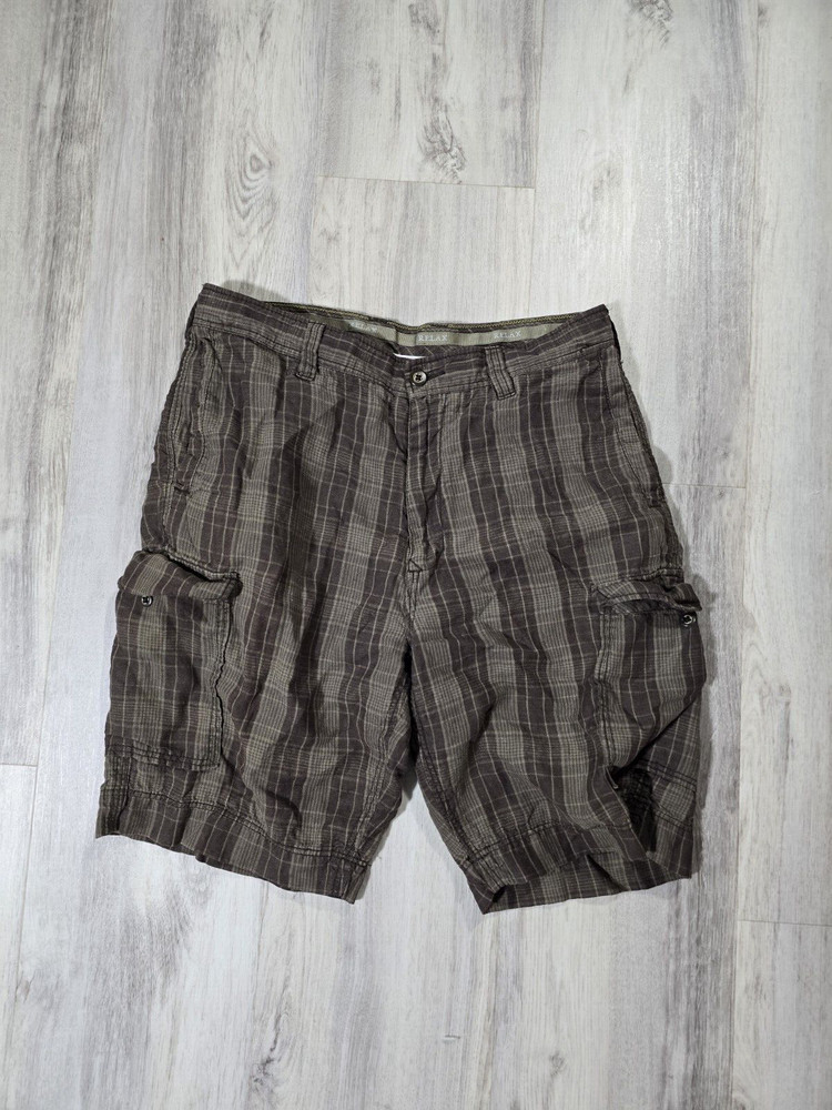 Tommy Bahama Relax plaid cargo linen shorts mens size 34