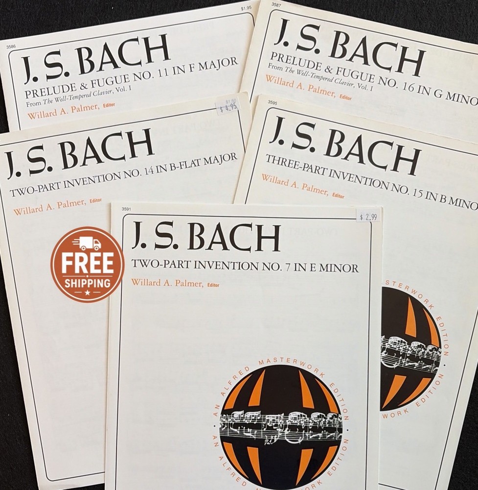 J.S. Bach Piano Sheet Music Bundle Inventions Sinfonia Prelude Fugue Lot of 5