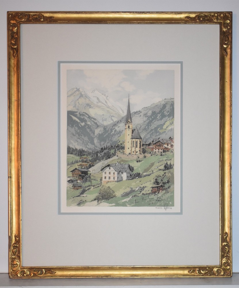 Listed Austrian Artist Hans Figura Signed Numbered Original Etching Alps