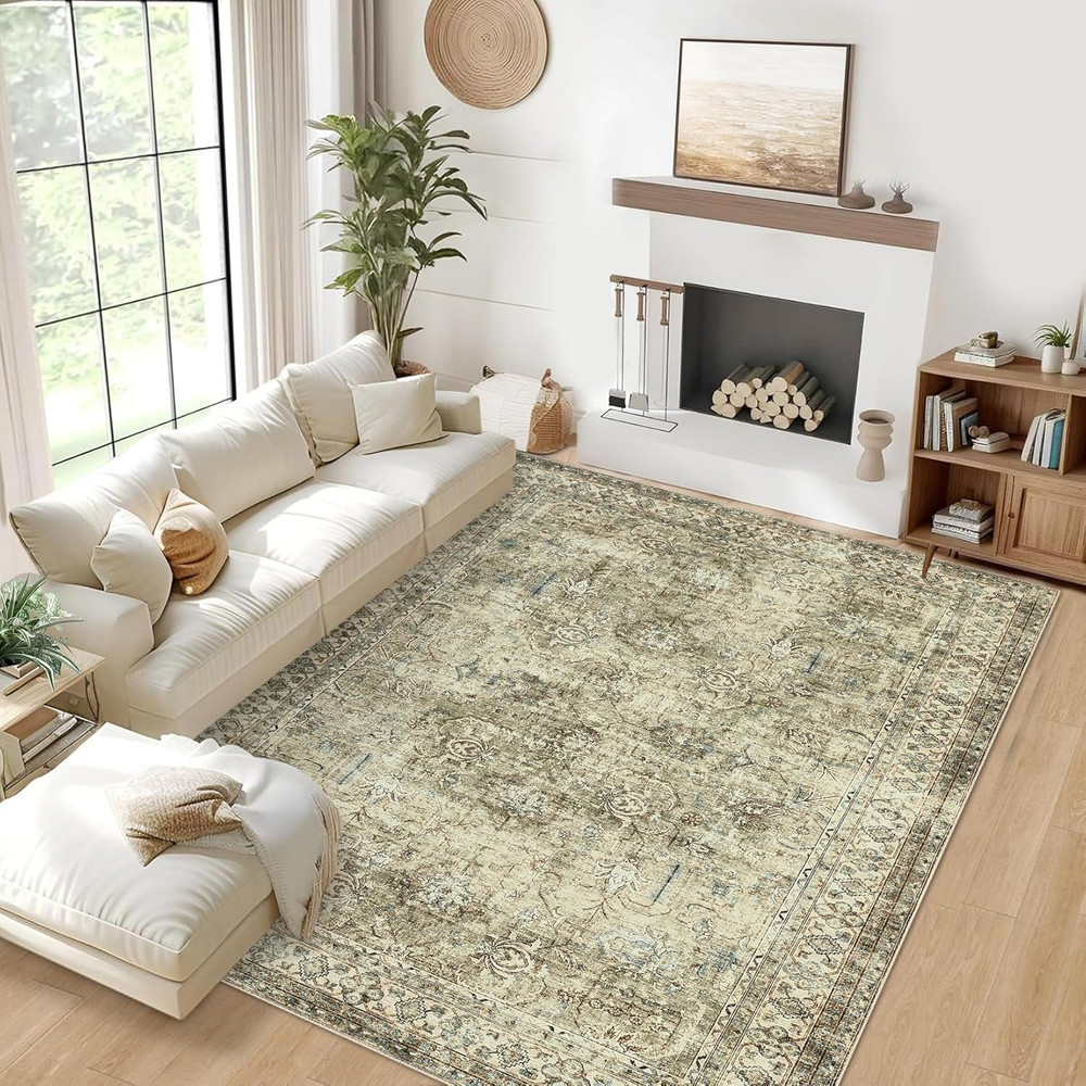 Washable Area Rug 4X6 Rug for Living Room Vintage Bedroom Rug Boho Oriental Non