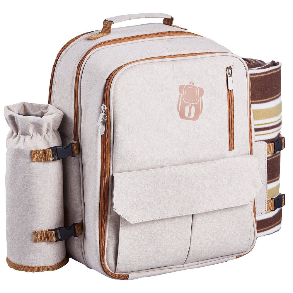 VEVOR 4-Person Beach Picnic Backpack with Insulated Cooler and Blanket