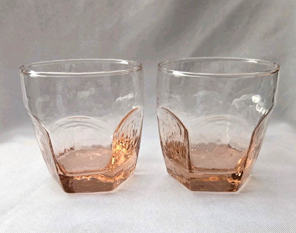 Vtg Set Of 2 Libbey Chivalry Pink Glass Old Fashioned Glasses 3 3/8