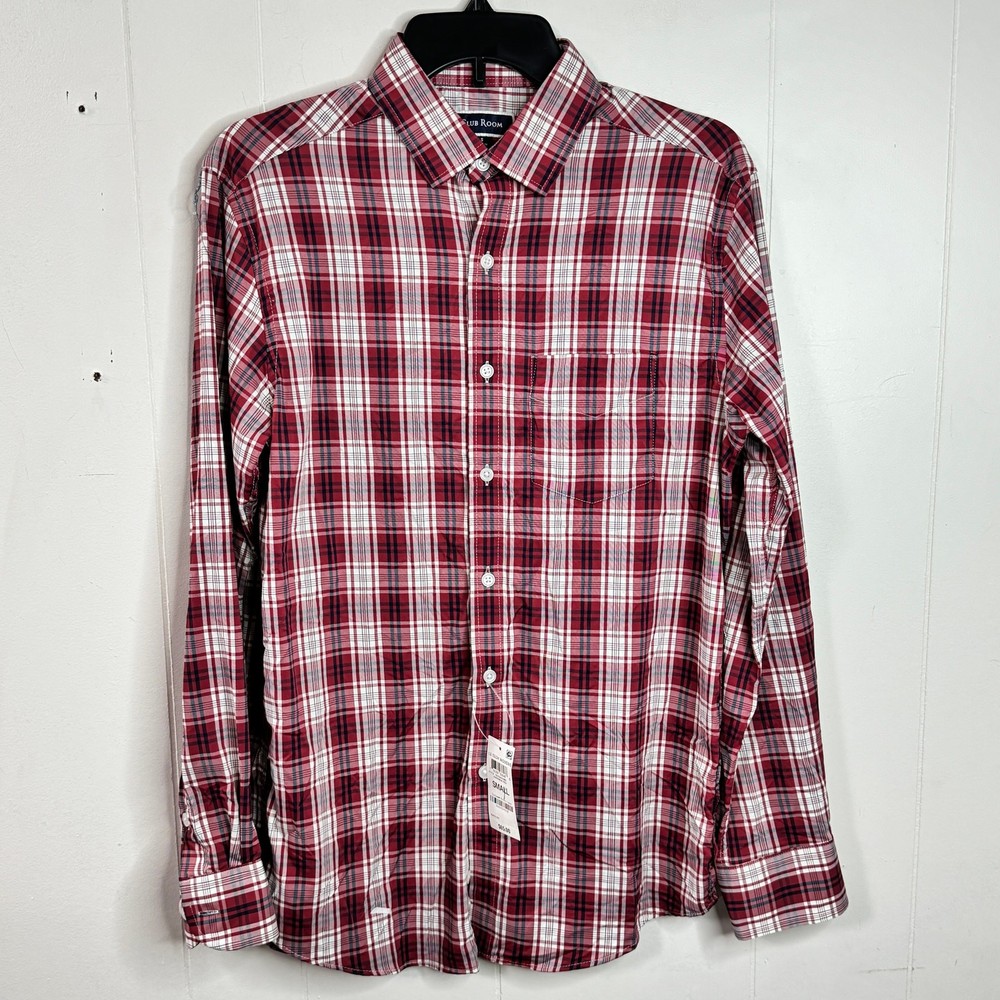 Club Room Mens Casual Button Down Shirt Size Small Red Plaid Long Sleeve New