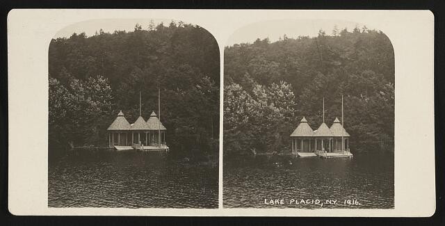 Photo:Lake Placid NY 1916 lakeside boathouse waterfront pavilion