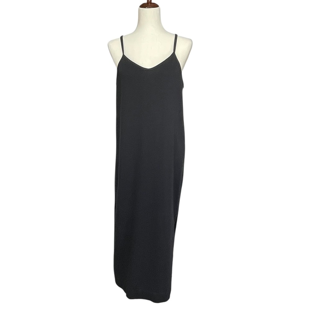 Nike Women's Black Sleeveless V-Neck Maxi Dress with Side Slit Size Large