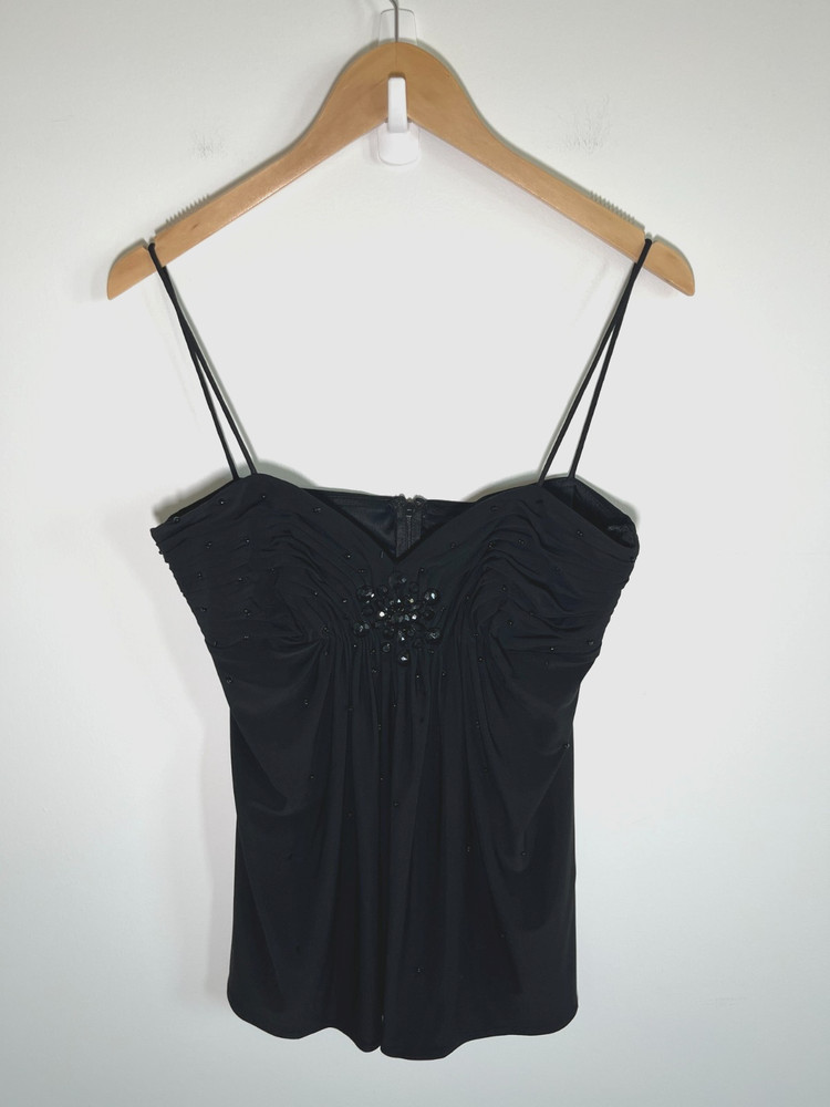 Dressbarn Y2K Dark Fairy Babydoll Cami Top Womens 10 Black Beaded Going Out