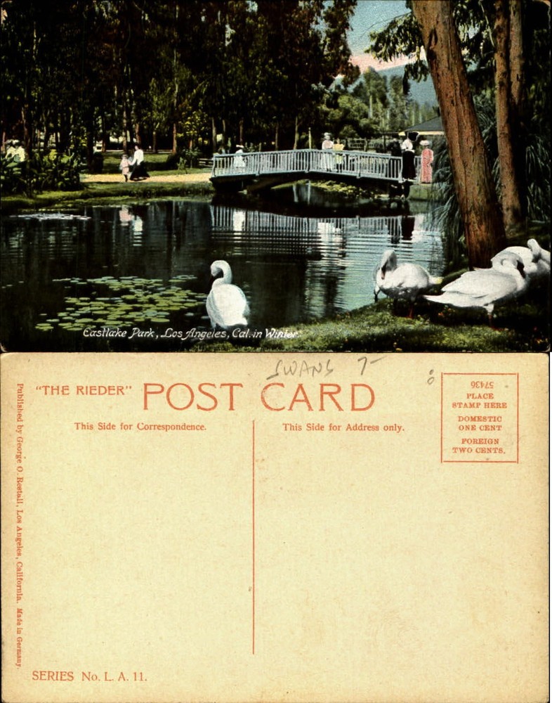 Eastlake Park Los Angeles California CA white swans bridge unused