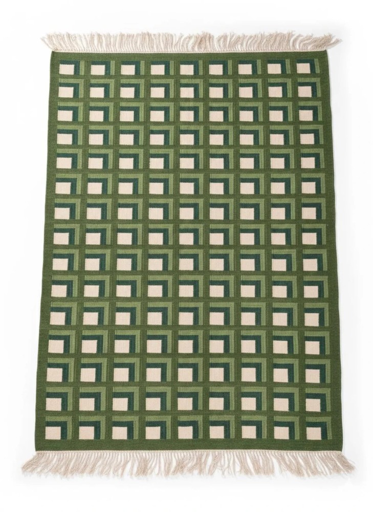 Modern Hand Knotted Wool Kilim Dhurrie Rug Color Green Design Handmade Carpet Ru