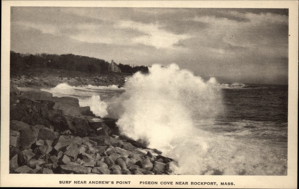 Surf Near Andrews Point Pigeon Cove Rockport Massachusetts vintage postcard x510