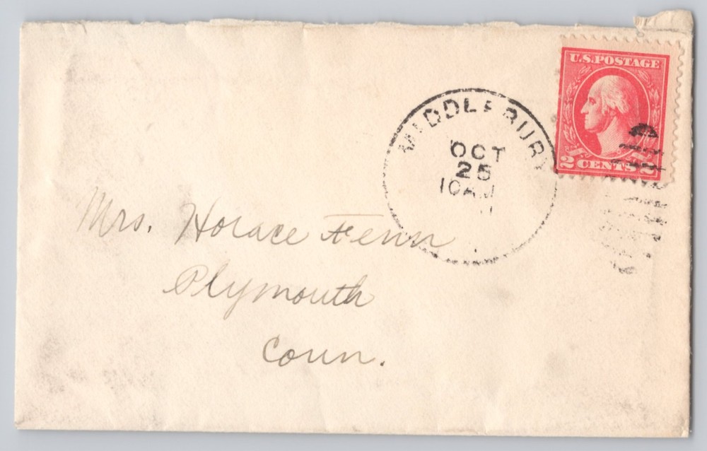 Middletown, Connecticut addressed envelope, 2c Washington U.S., Oct 25 cancel