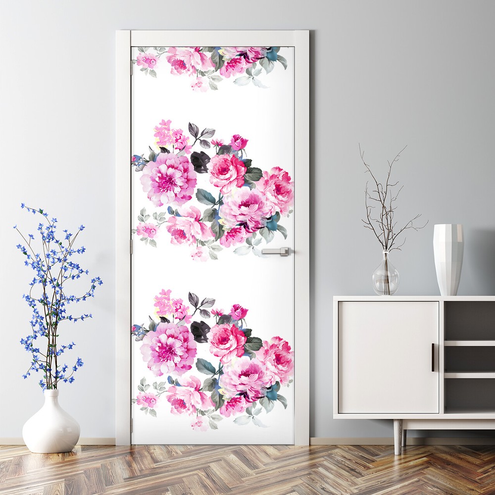 Decal Elegant Flowers And Leaves Garden Floral Art Bubble Free Door sticker
