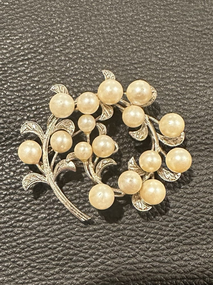 Vintage Sterling Silver Pearl Brooch With Engraving