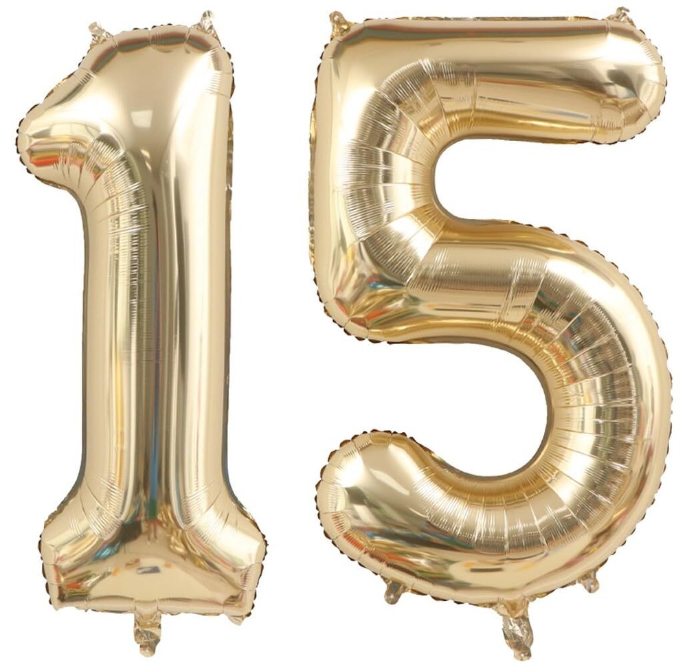40 Inch Light Gold 15 Number Balloons White Gold Giant 15 Foil Mylar Helium L...