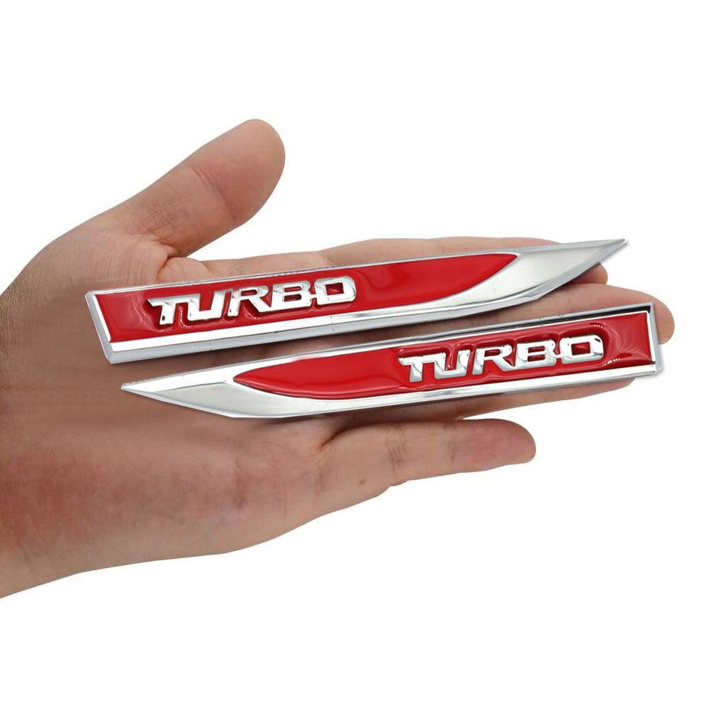 2x 3D Metal TURBO Logo Auto Car Side Fender Emblem Badge Sticker Decal Decor Red