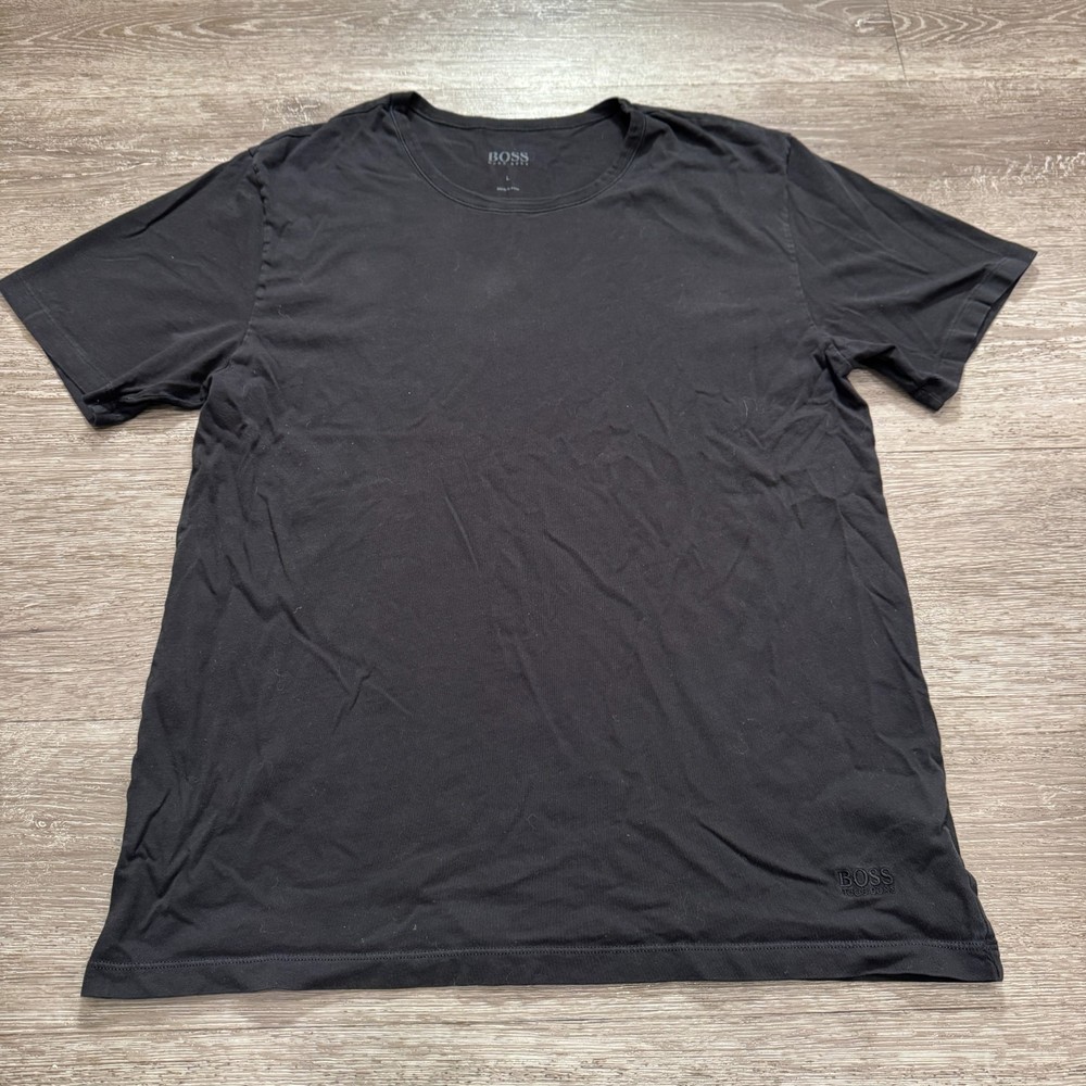 Hugo Boss Shirt Mens Large Black Tee Cotton Casual Short Sleeve Crew Minimal