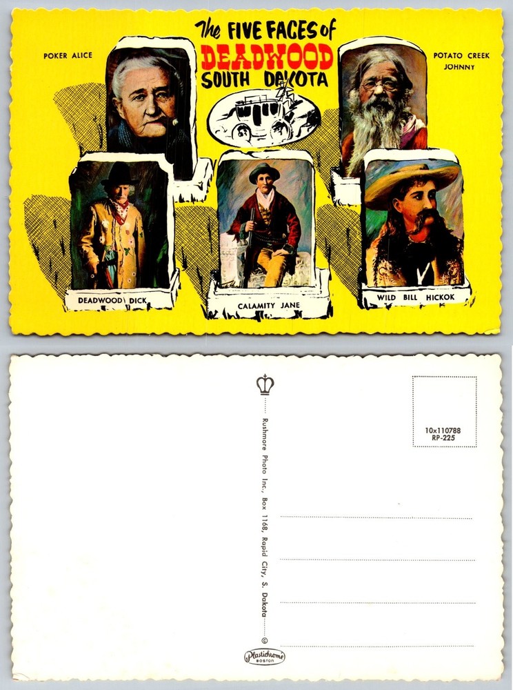 Vintage Deadwood SD Postcard The Five Faces Wild Bill Hickok Calamity Jane Old