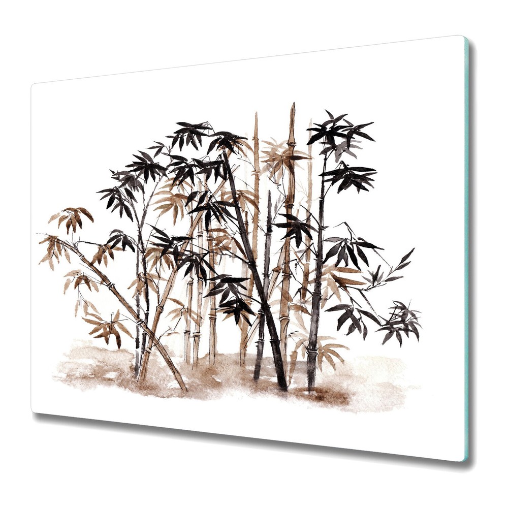 Glass Worktop Saver Bamboo In Chinese Style Exotic Tropical Leaves Gold 60x52