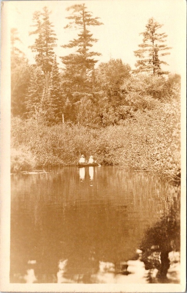 1928 Canoe on a Placid Pond Land O Lakes Wisconsin Vintage Real Photo Postcard