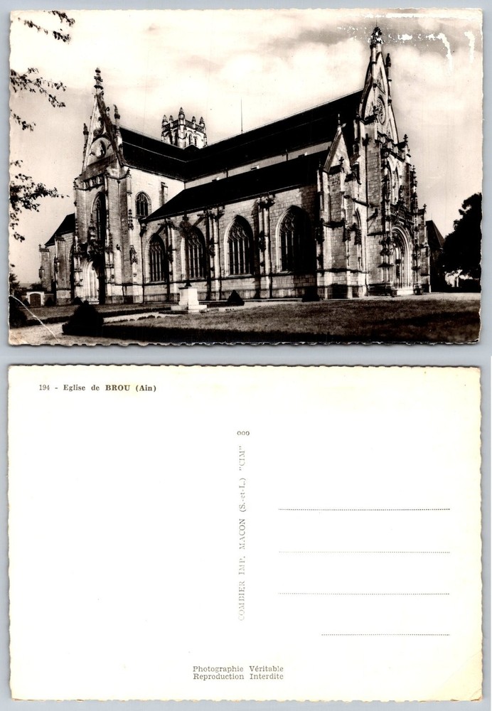 Eglise de Brou Ain France RPPC Vintage Postcard Combier Monastery Church