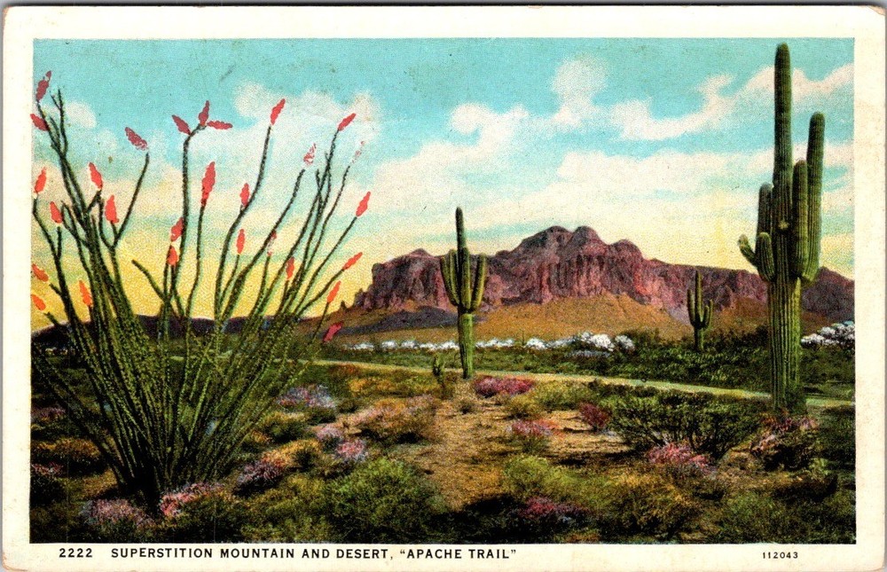 Vintage Superstition Mountain & Desert Arizona Apache Trail Postcard