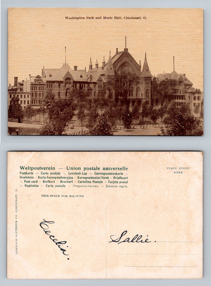 Cincinnati, OH-Ohio, Washington Park and Music Hall Building Vintage Postcard